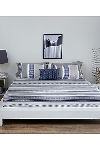 Opal Blue & White Printed Bedsheet Set by Thoppia