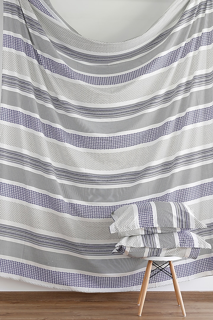 Opal Blue & White Printed Bedsheet Set by Thoppia at Pernia's Pop Up Shop