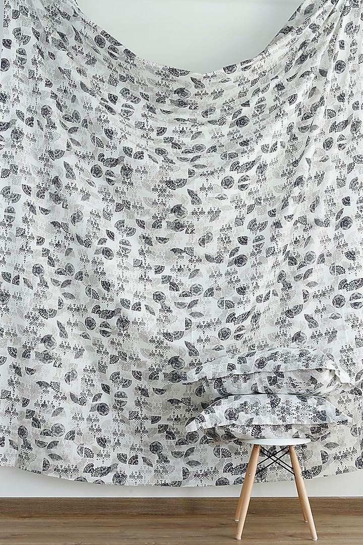 White & Black Printed Bedsheet Set by Thoppia at Pernia's Pop Up Shop