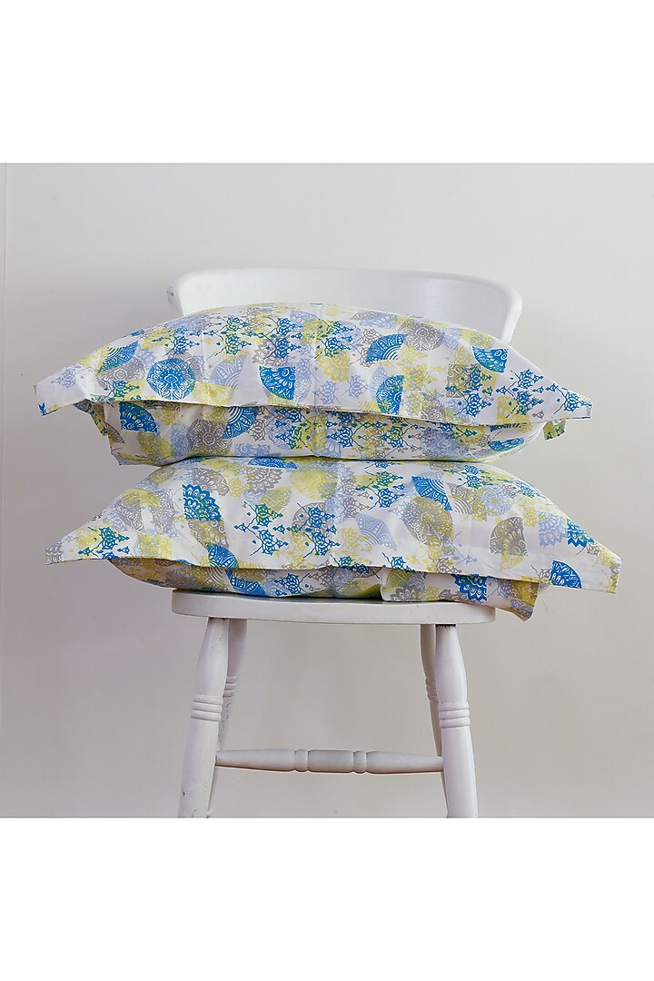 Yellow & Sky Blue Printed Bedsheet Set by Thoppia at Pernia's Pop Up Shop