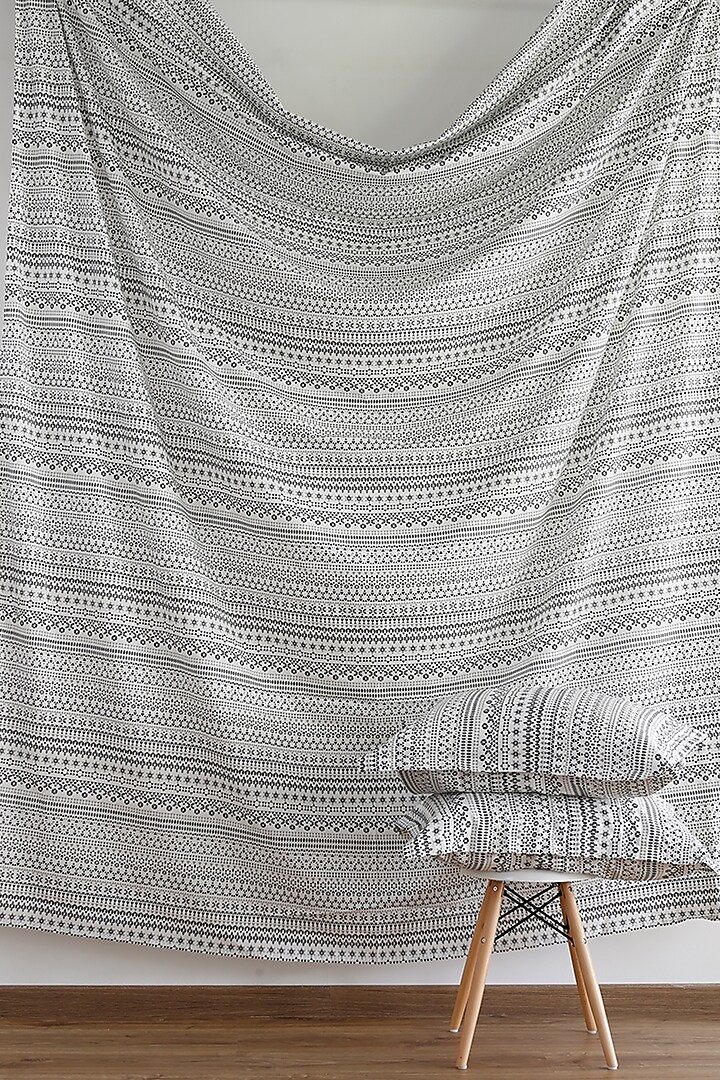 Black & White Rotary Printed Bedsheet Set by Thoppia at Pernia's Pop Up Shop