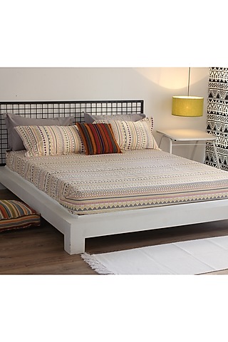 Light Yellow Printed Bedsheet Set by Thoppia