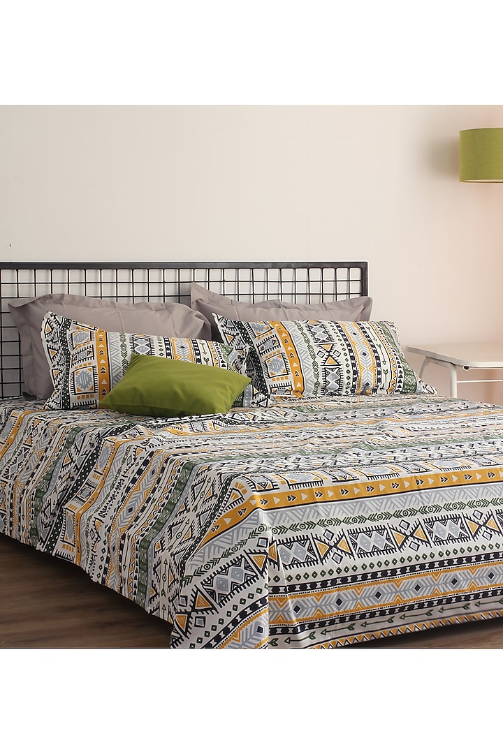 Multi-Colored Rotary Printed Bedsheet Set by Thoppia