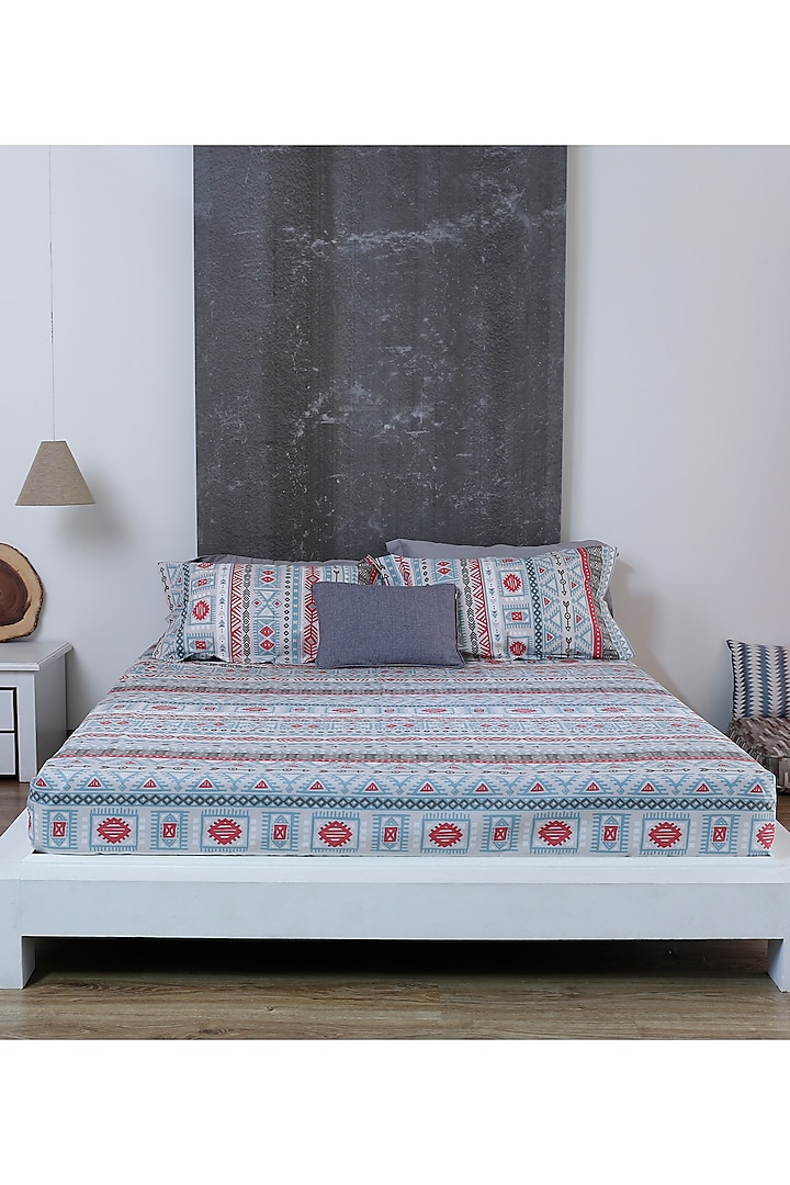 Multi-Colored Printed Cotton Bedsheet Set by Thoppia