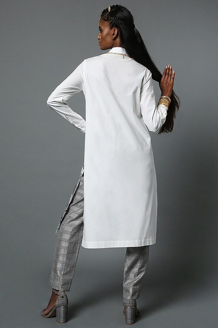 White Cotton Poplin Printed Tunic by House of Three at Pernia's Pop Up Shop