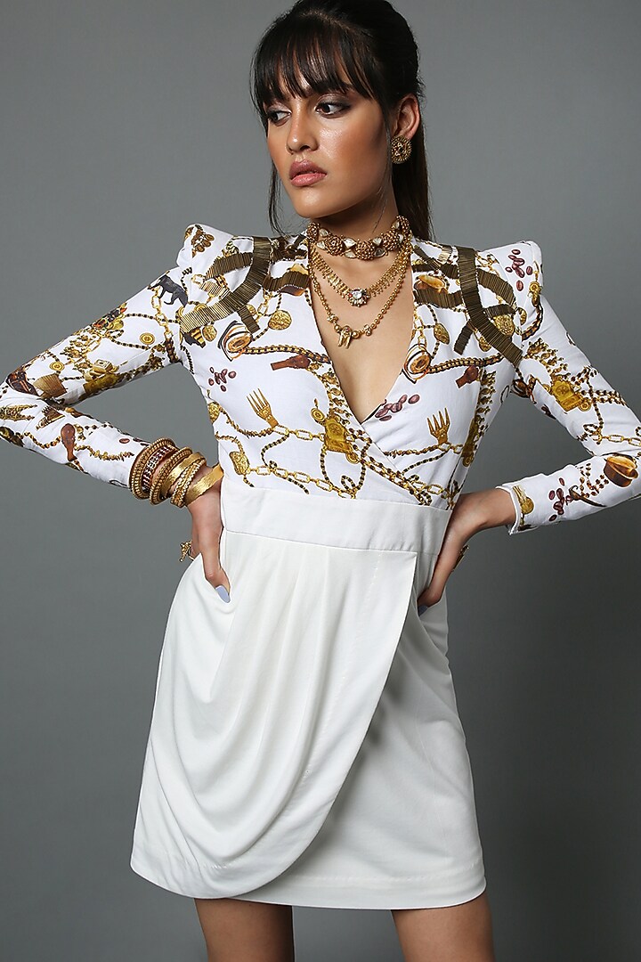 White Viscose Jewel-Printed Cocktail Vacation Dress by House of Three at Pernia's Pop Up Shop