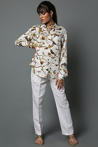 White Viscose Satin Shirt by House of Three