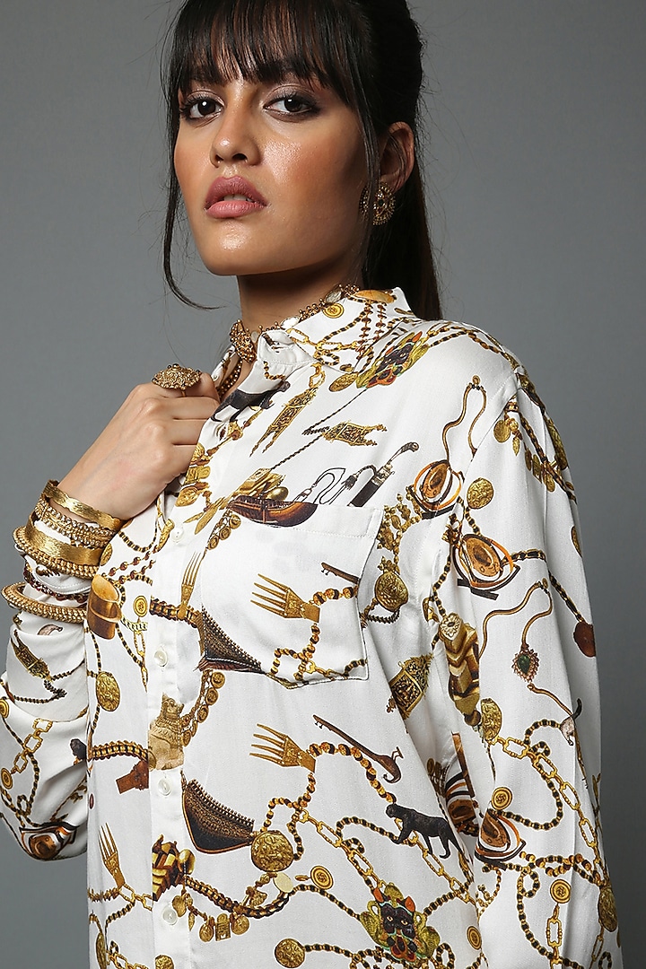 White Viscose Satin Shirt by House of Three at Pernia's Pop Up Shop