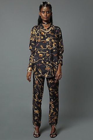 Black Viscose Satin Shirt by House of Three