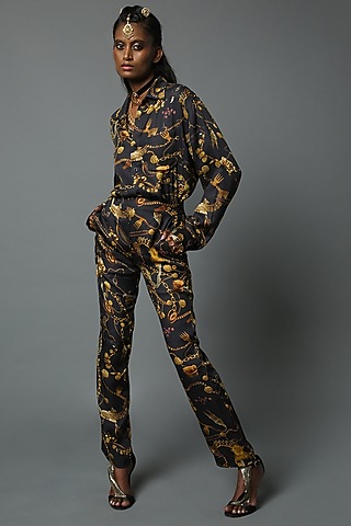 Black Viscose Satin Pants by House of Three