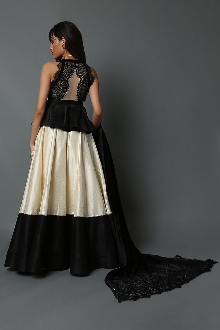 Black Chanderi Peplum Top by House of Three at Pernia's Pop Up Shop