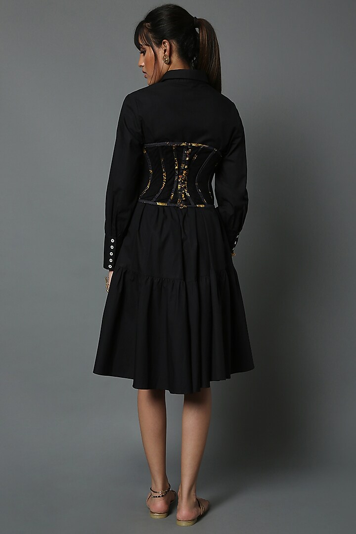 Black Viscose Corset Top by House of Three at Pernia's Pop Up Shop