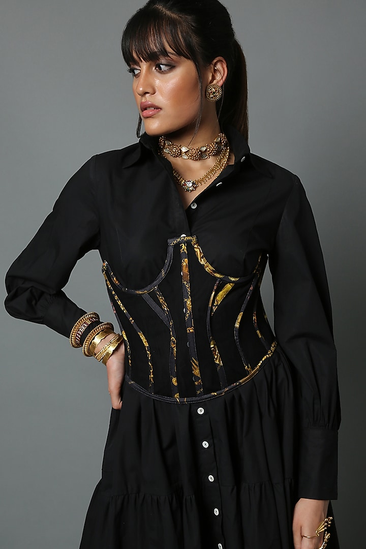Black Viscose Corset Top by House of Three at Pernia's Pop Up Shop