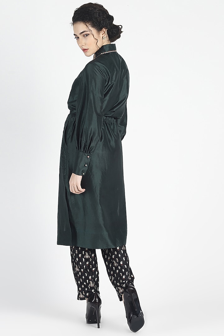 Deep Green Embroidered Shirt Tunic by House of Three at Pernia's Pop Up Shop