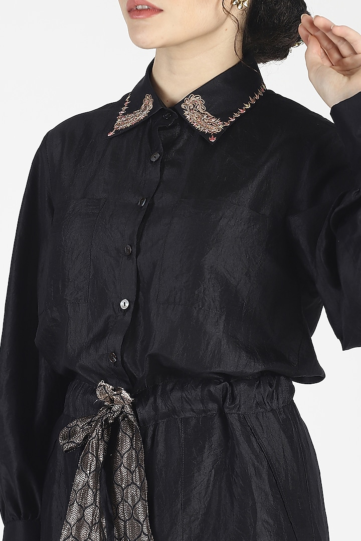 Black Embroidered Shirt Tunic by House of Three at Pernia's Pop Up Shop