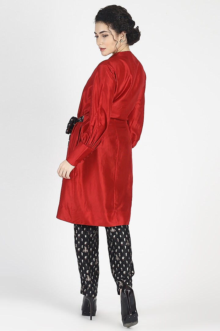 Red Embroidered Overlapped Tunic by House of Three at Pernia's Pop Up Shop