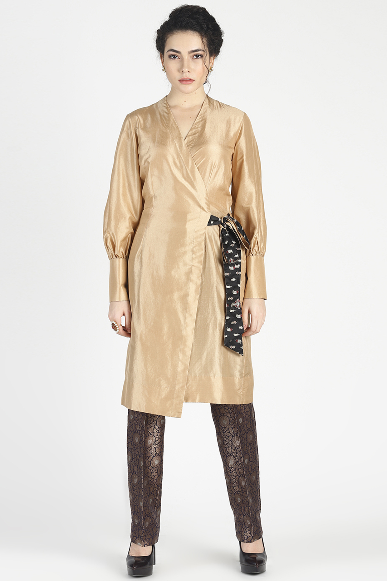 Olive Silk Overlap Tunic by House of Three at Pernia's Pop Up Shop
