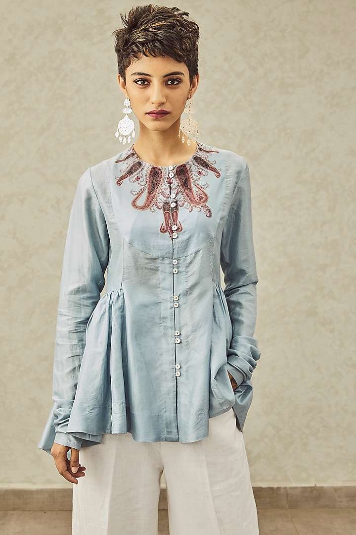 Light Blue Printed Top by House of Three