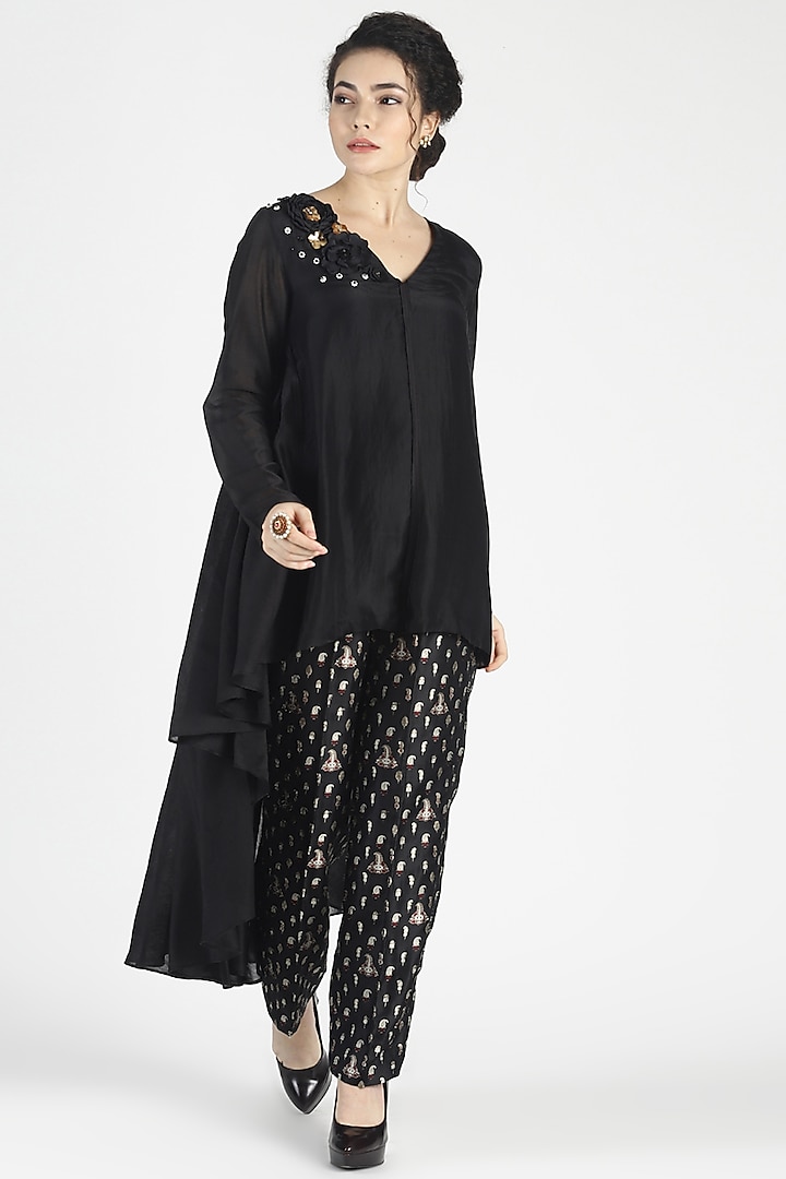 Black Silk Flared Tunic by House of Three