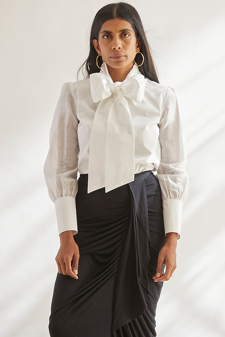 White Pussy Bow Shirt by House of Three