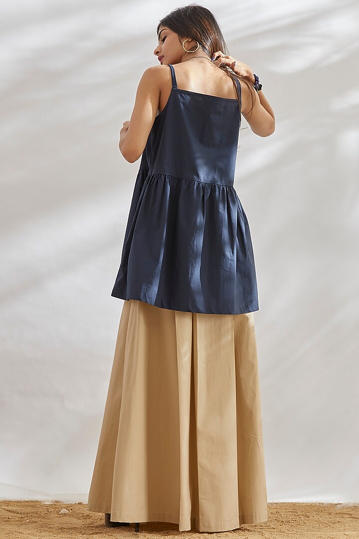 Navy Blue Long Flared Top by House of Three at Pernia's Pop Up Shop
