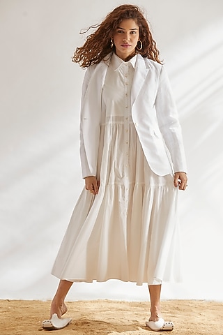 White Cotton Linen Blazer by House of Three