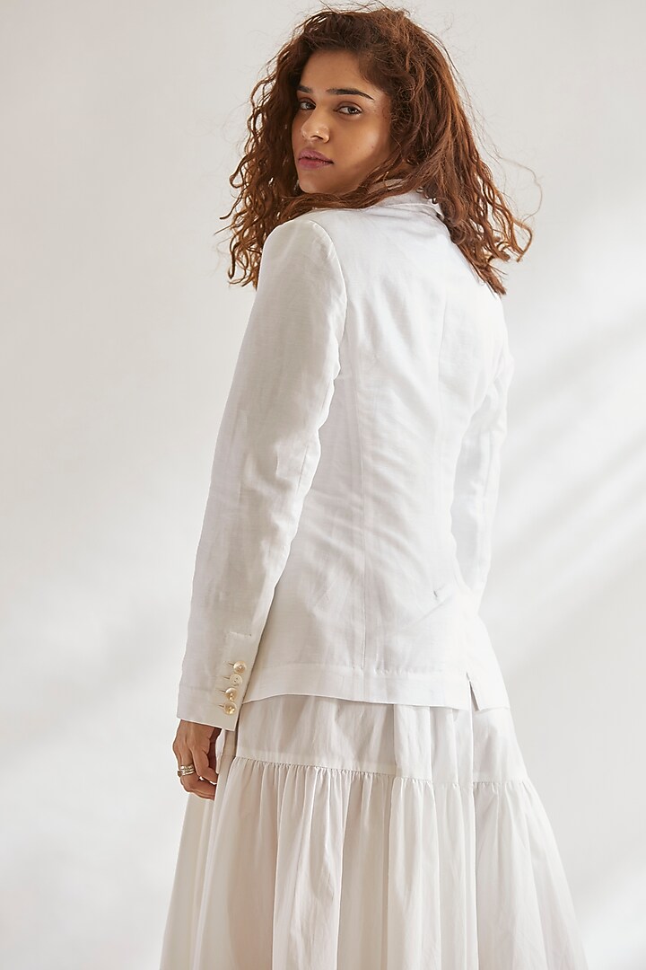 White Cotton Linen Blazer by House of Three at Pernia's Pop Up Shop