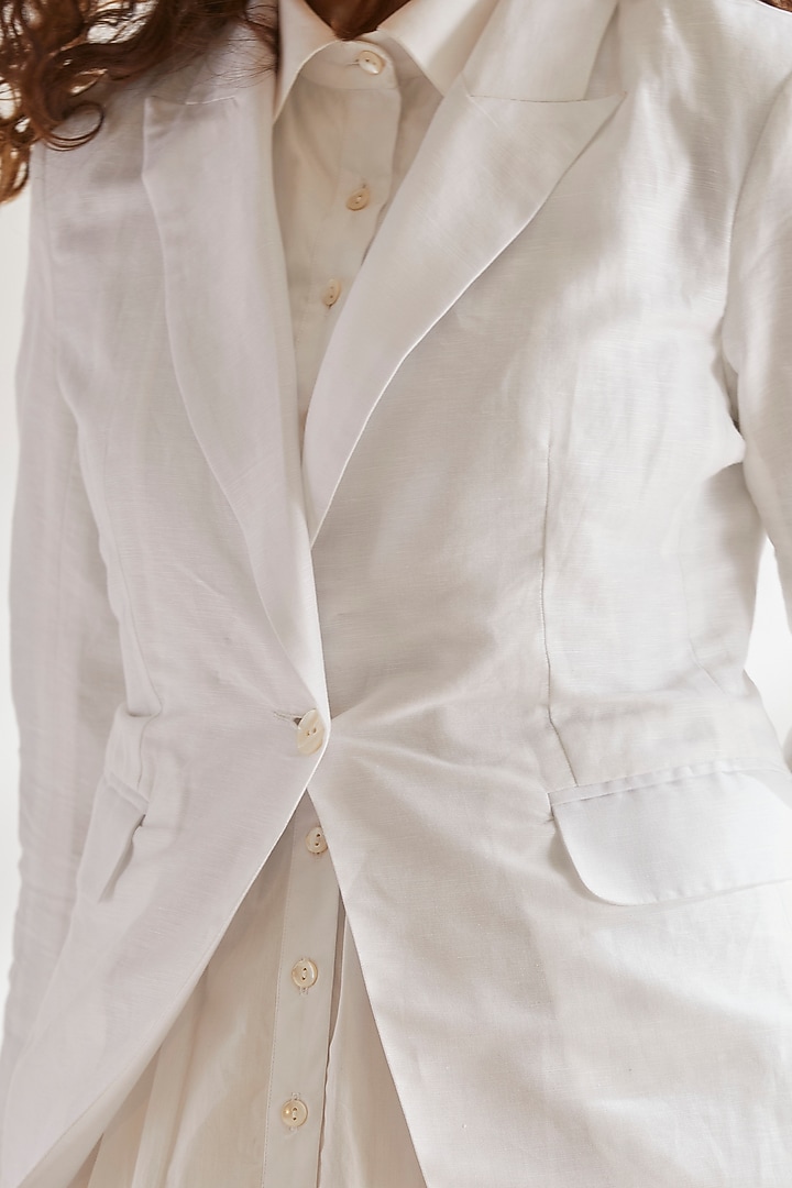 White Cotton Linen Blazer by House of Three at Pernia's Pop Up Shop