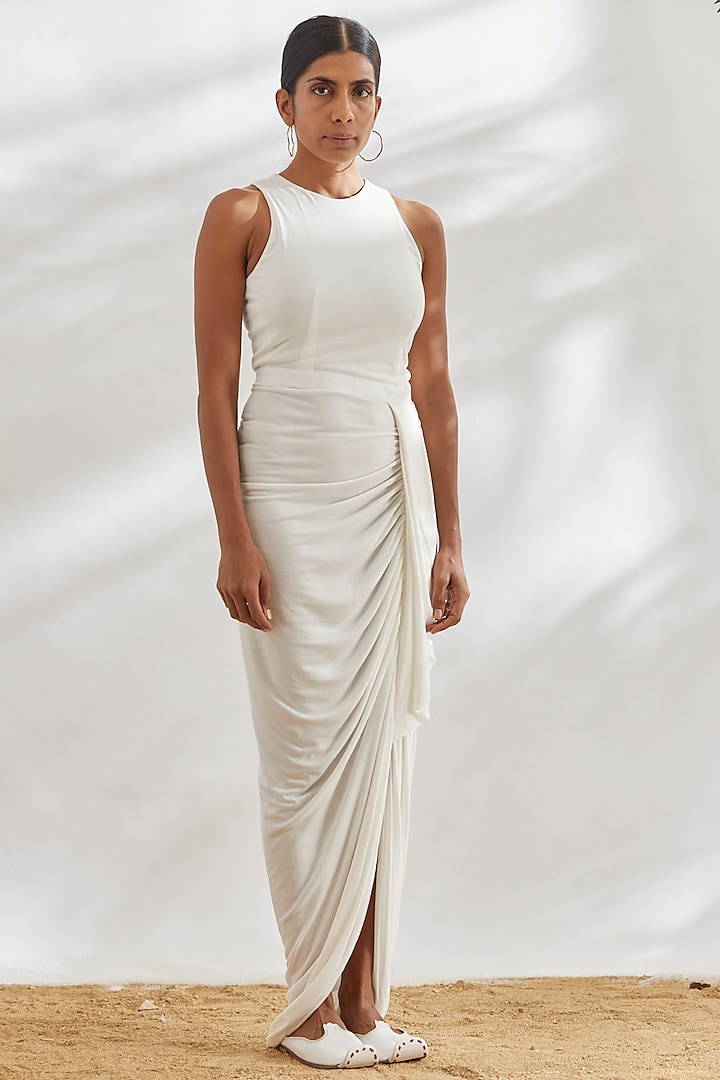 White Draped Dress With Racer Back by House of Three