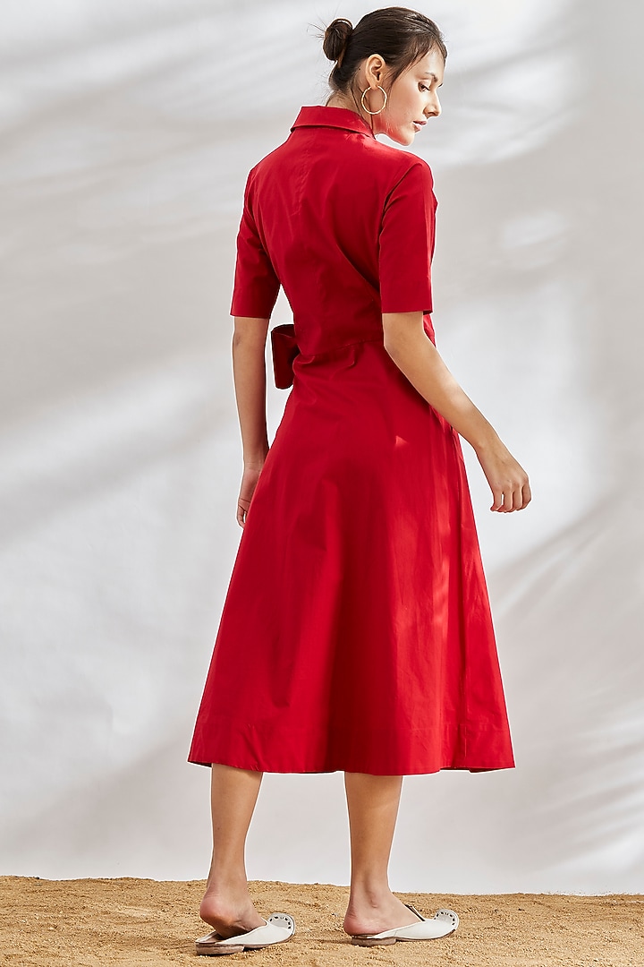 Red Cotton Poplin Wrap Summer Dress by House of Three at Pernia's Pop Up Shop