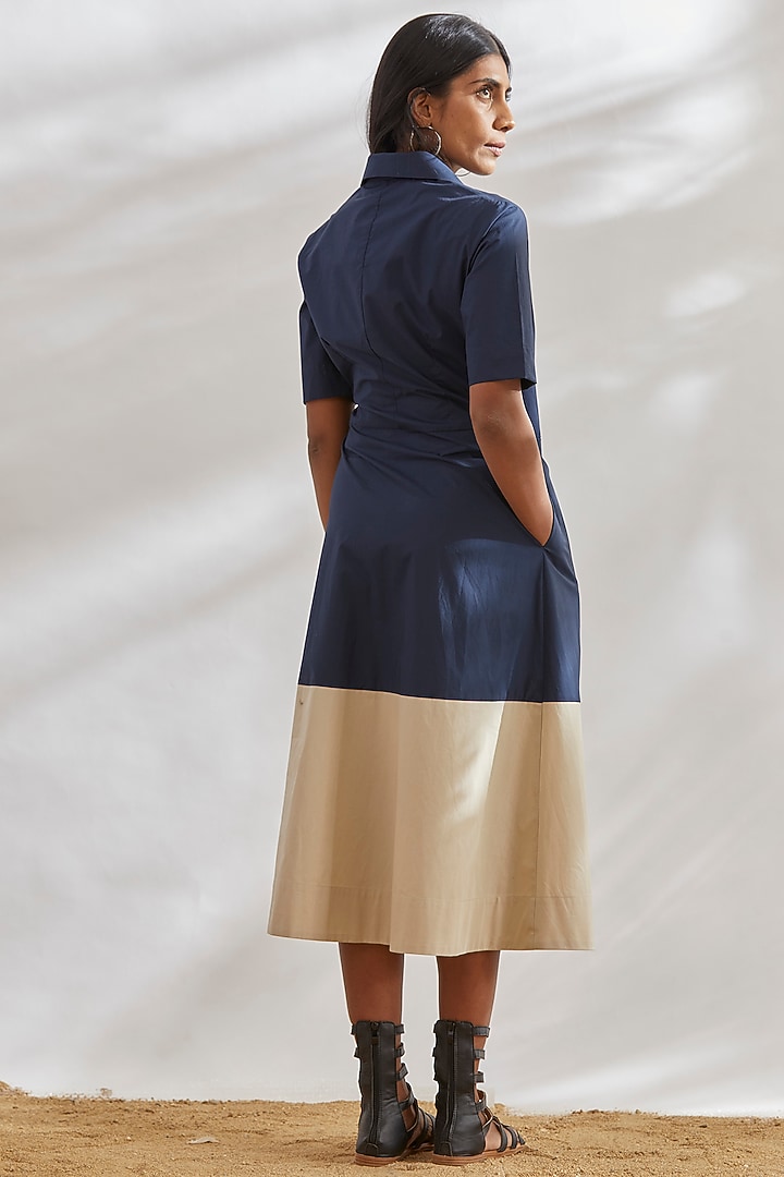 Navy Blue & Beige Wrap Summer Dress by House of Three at Pernia's Pop Up Shop