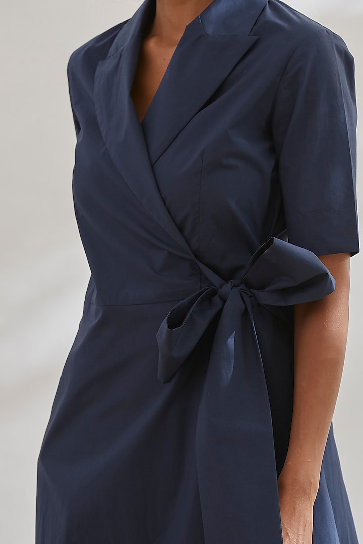 Navy Blue & Beige Wrap Summer Dress by House of Three at Pernia's Pop Up Shop