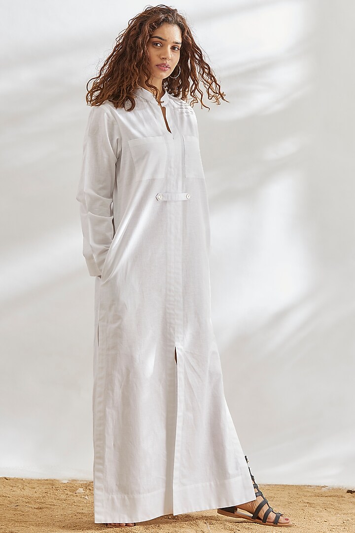 White Cotton Linen Long Tunic by House of Three