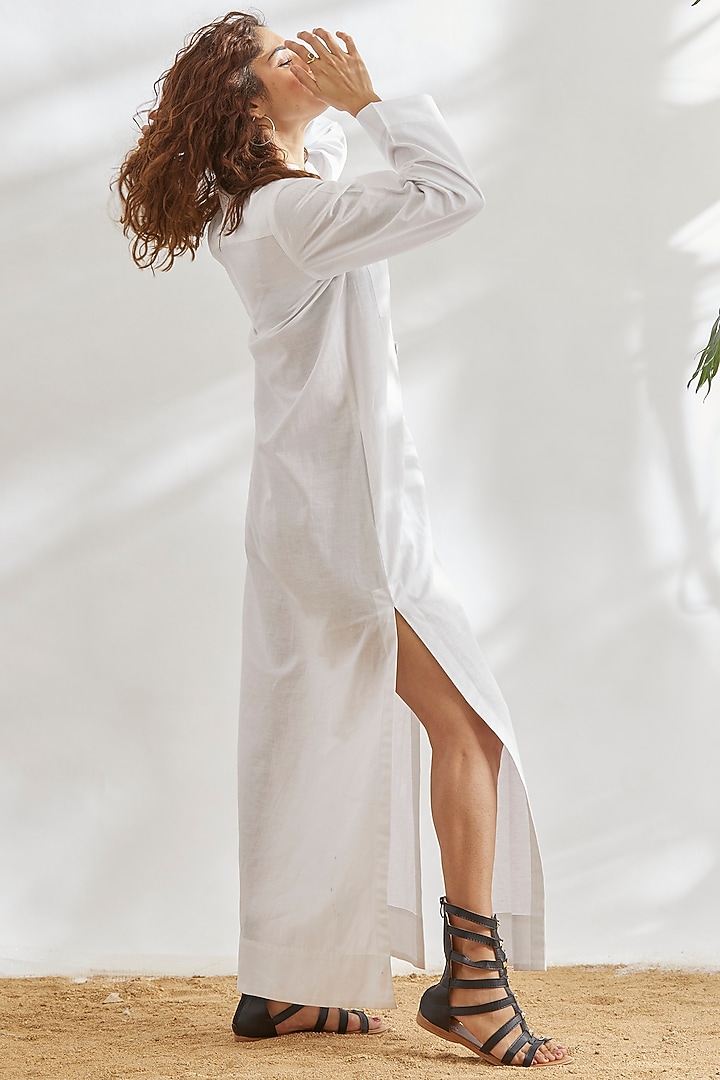 White Cotton Linen Long Tunic by House of Three at Pernia's Pop Up Shop