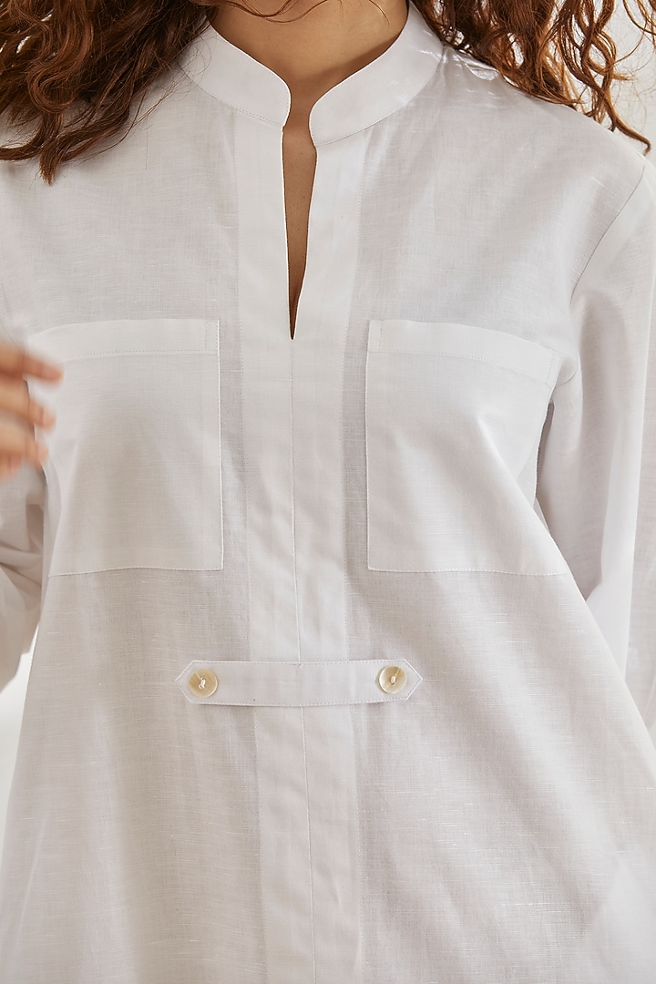 White Cotton Linen Long Tunic by House of Three at Pernia's Pop Up Shop
