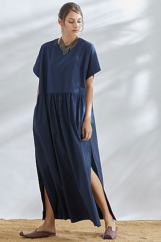 Navy Blue High Slit Dress by House of Three