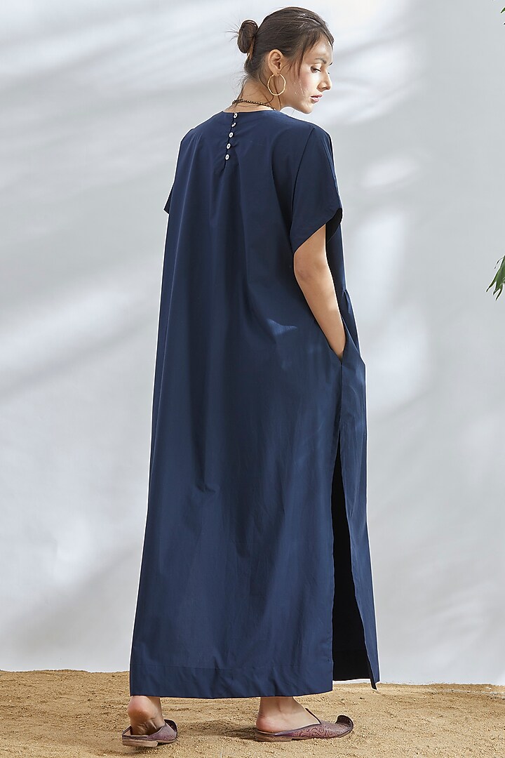Navy Blue High Slit Summer Dress by House of Three at Pernia's Pop Up Shop
