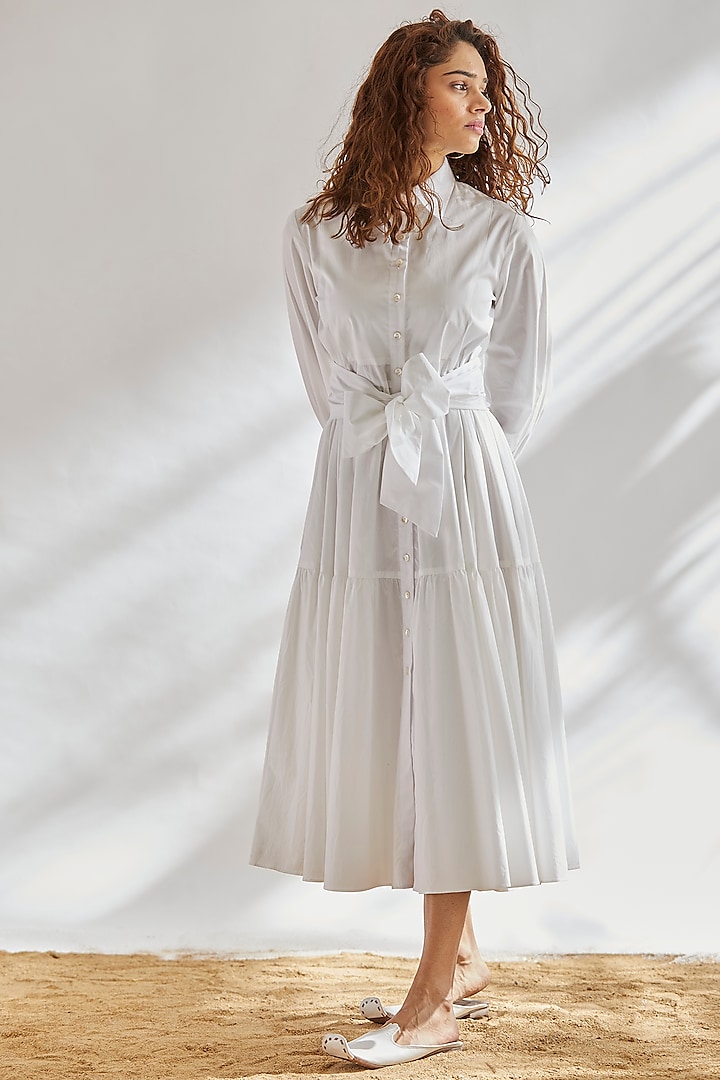 White Tie-Up Tiered Dress by House of Three