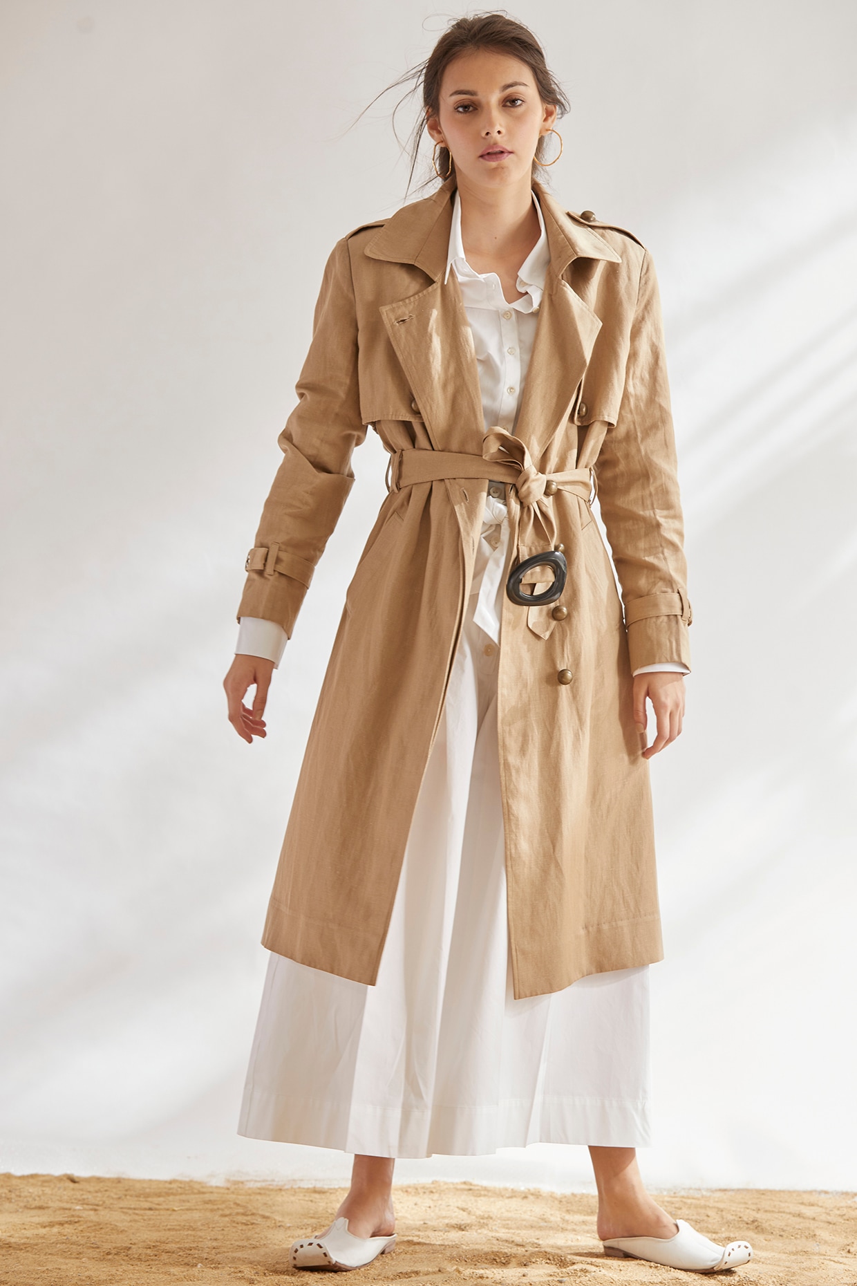 Beige Trench Coat With Epaulettes Design by House of Three at