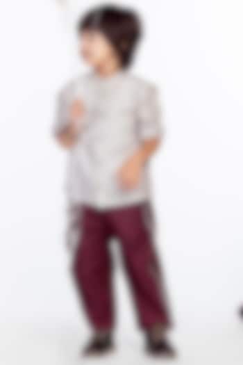 Wine Striped Pant Set For Boys by Three Kidswear