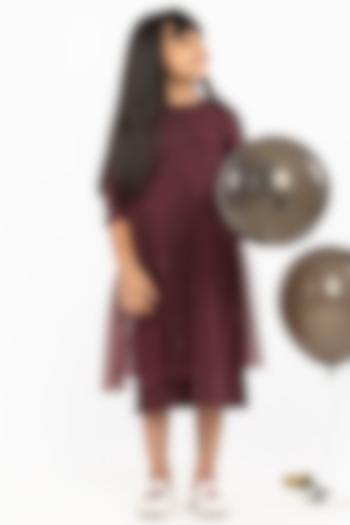 Wine Gathered Dress For Girls by Three Kidswear at Pernia's Pop Up Shop