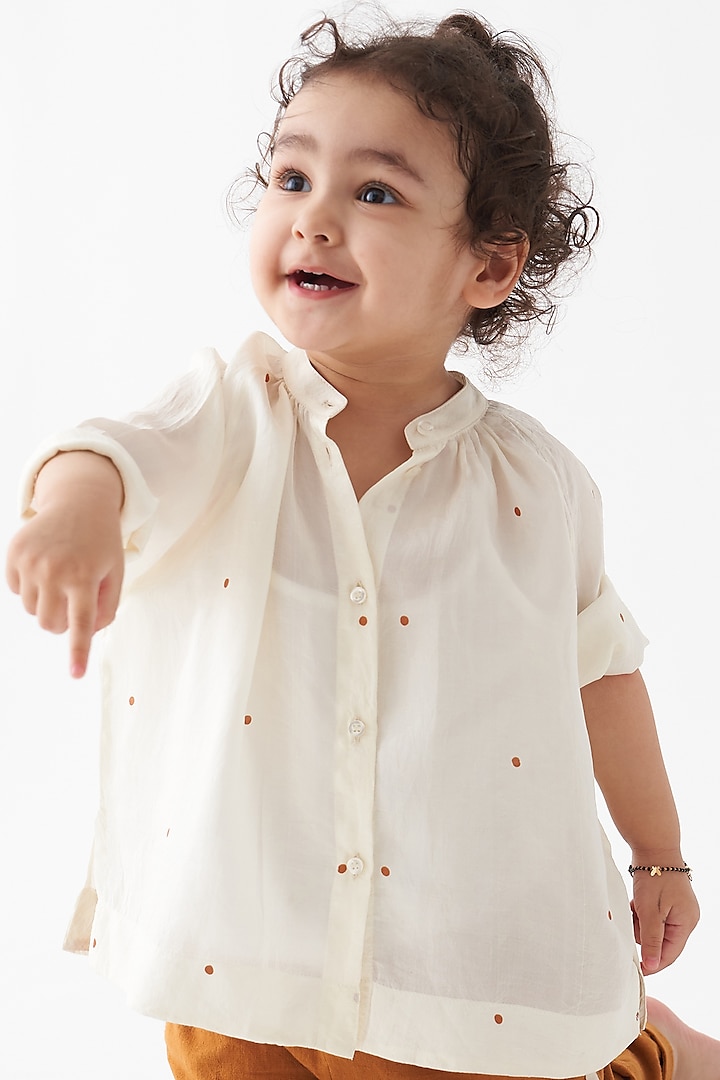 Ivory Pure Silk Top For Girls by Three Kidswear