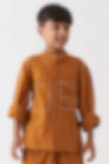 Rust Handwoven Cotton Shirt For Boys by Three Kidswear
