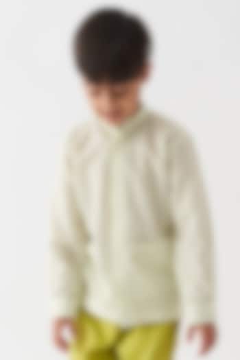 Ivory Handwoven Cotton Mul Checks Shirt For Boys by Three Kidswear