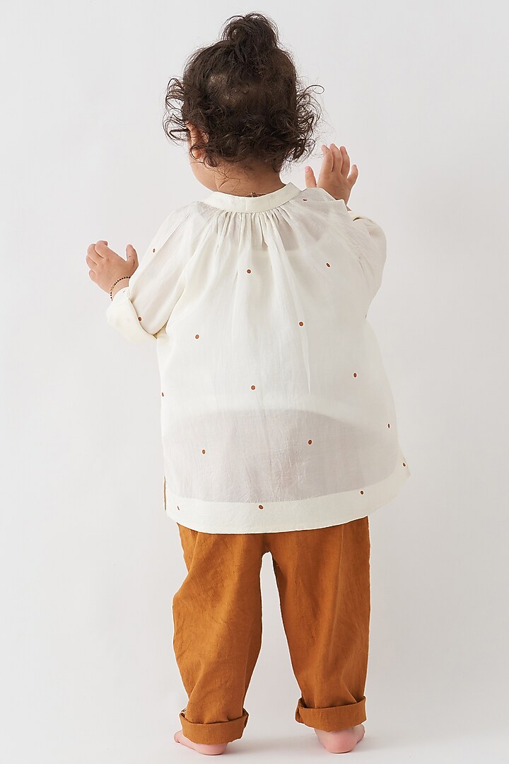 Rust Cotton Poplin Applique Striped Pants For Boys by Three Kidswear at Pernia's Pop Up Shop