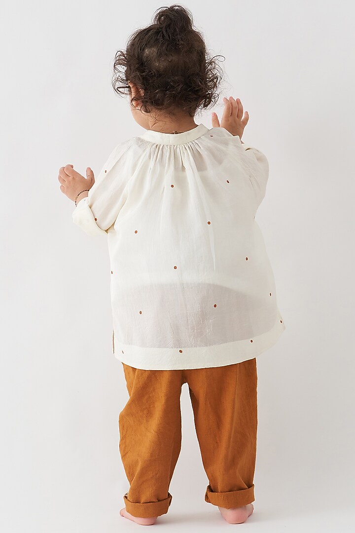Ivory & Rust Pure Silk Applique Striped Co-Ord Set For Boys by Three Kidswear at Pernia's Pop Up Shop
