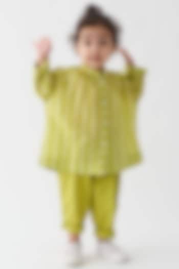 Lime Handwoven & Cotton Poplin Applique Striped Co-Ord Set For Boys by Three Kidswear