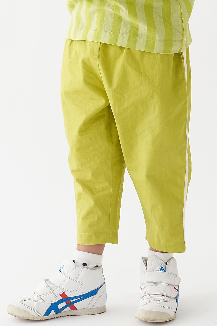 Lime Handwoven & Cotton Poplin Applique Striped Co-Ord Set For Boys by Three Kidswear at Pernia's Pop Up Shop
