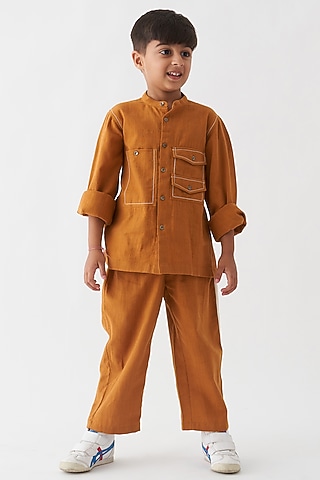Lime Handwoven & Cotton Poplin Co-Ord Set For Boys by Three Kidswear