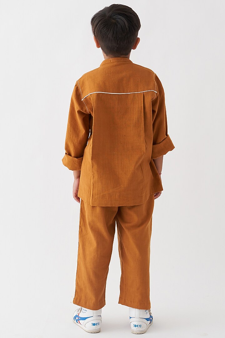 Lime Handwoven & Cotton Poplin Co-Ord Set For Boys by Three Kidswear at Pernia's Pop Up Shop
